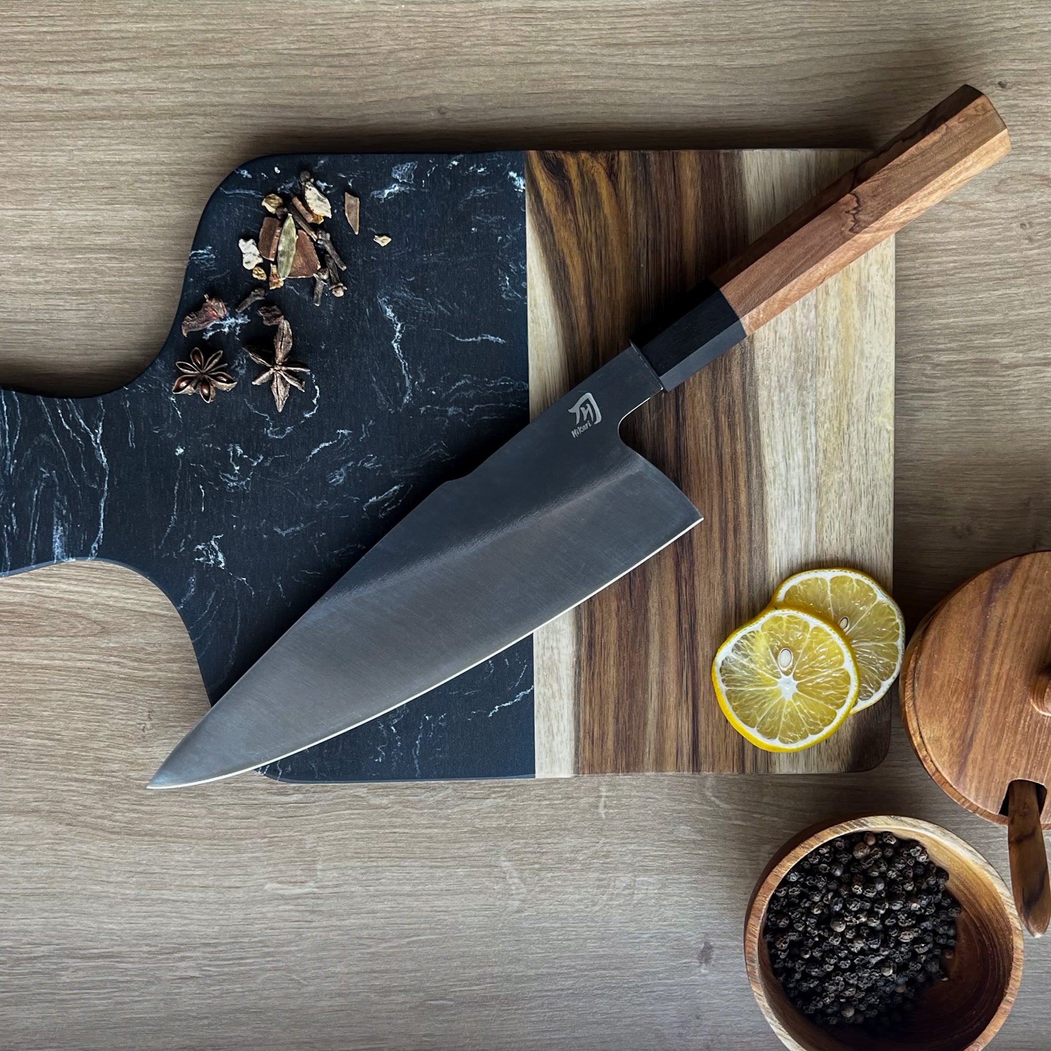 Chef Knife, Hikari - Professional Stainless Steel Blade with Olive Wood Handle for Culinary Excellence - Hikari