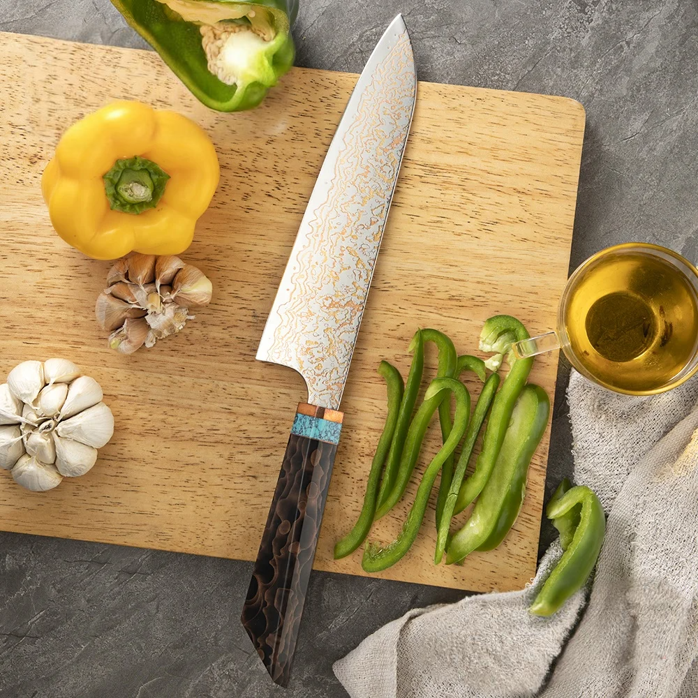 Premium Chef Knife, Hikari - VG -10 Damascus Steel with Turquoise Handle - for Professional Cooking - Hikari