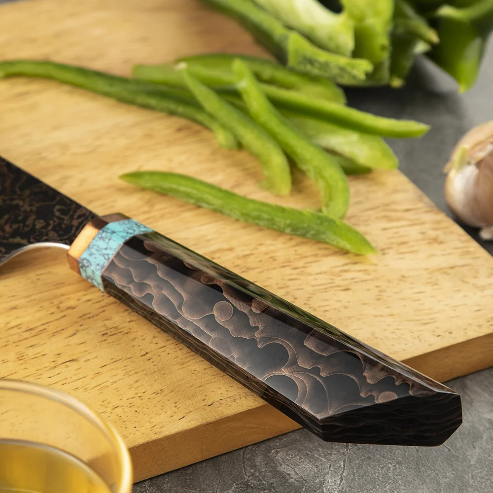 Premium Chef Knife, Hikari - VG -10 Damascus Steel with Turquoise Handle - for Professional Cooking - Hikari