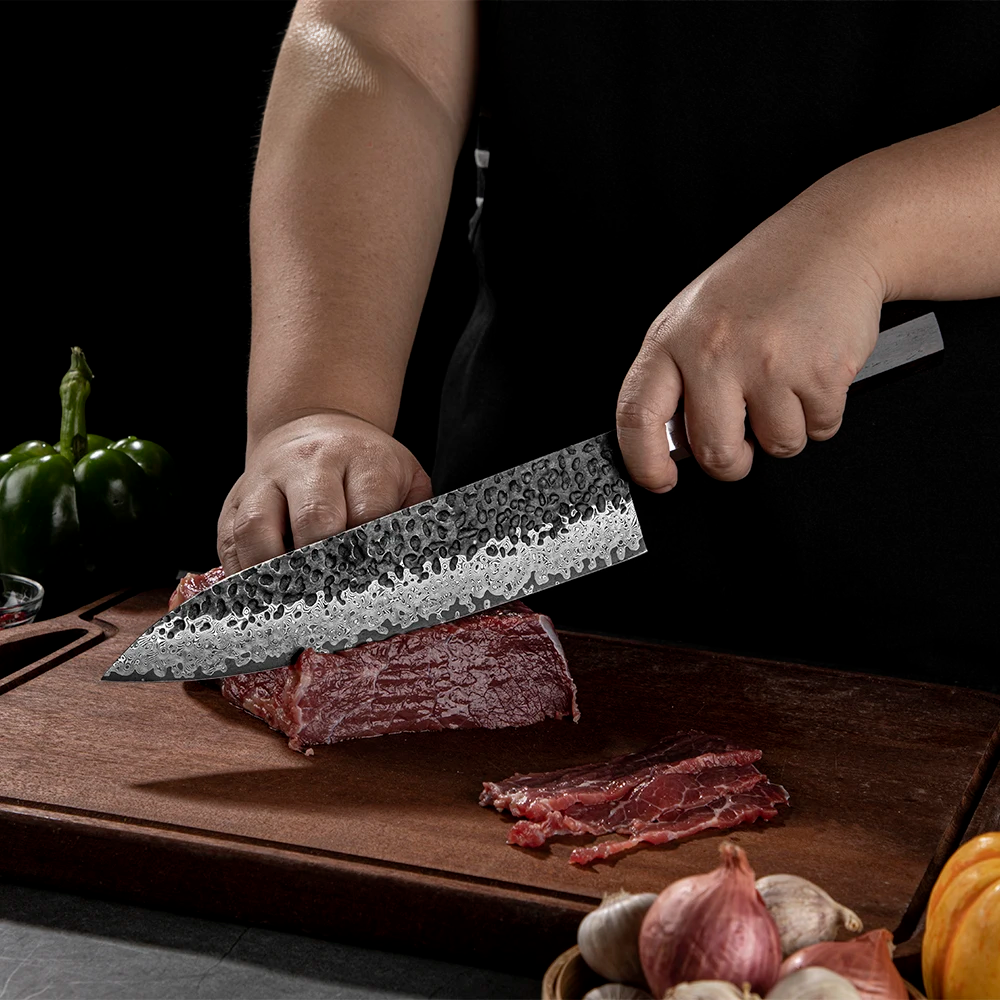Damascus Chef Knife, Hikari – Versatile, Multipurpose Kitchen Knife with Ergonomic Ebony Handle - Hikari