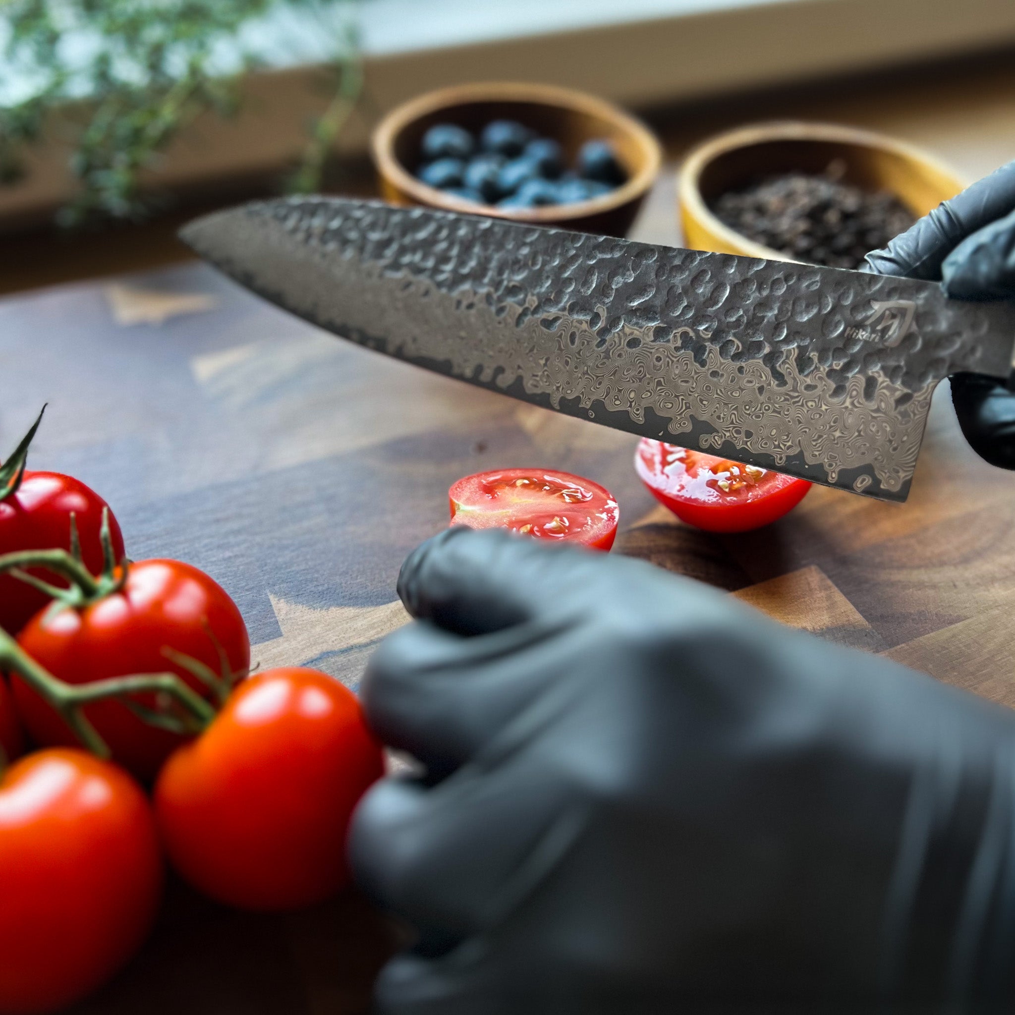 Chef Knife for Professionals, Hikari Knife - Premium Damascus Steel with Elegant Burl Wood Handle - Hikari