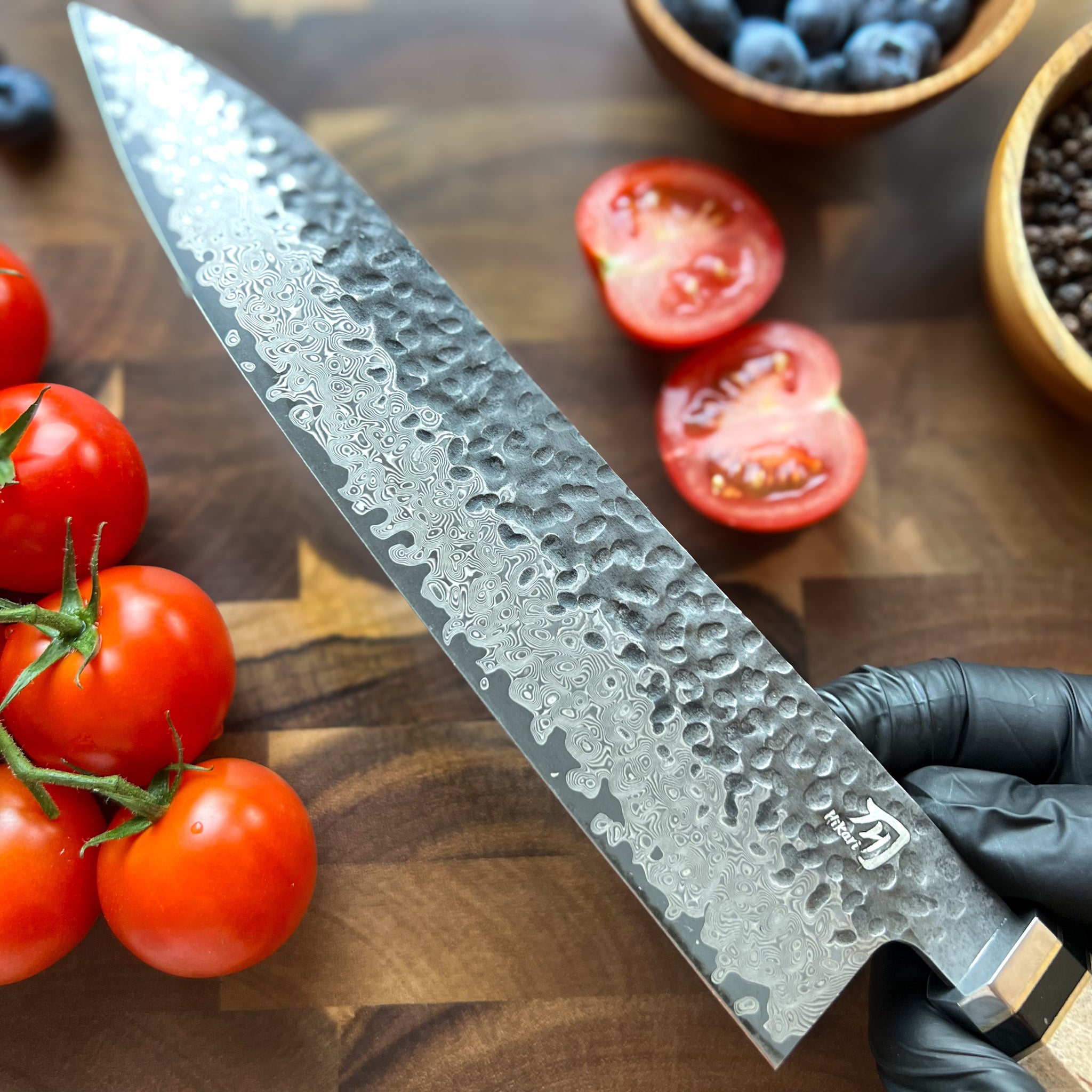 Chef Knife for Professionals, Hikari Knife - Premium Damascus Steel with Elegant Burl Wood Handle - Hikari