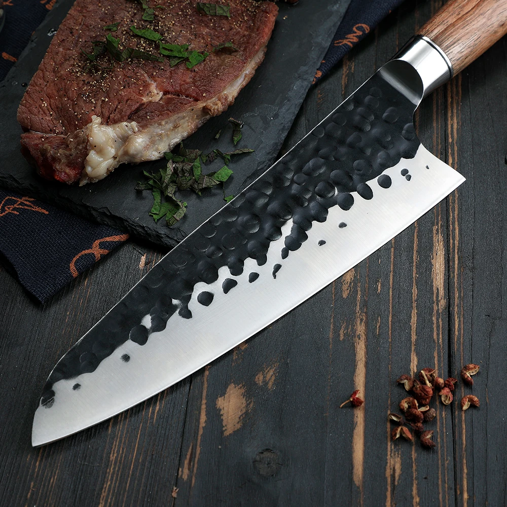 Professional Chef Knife - Multi-Functional Large Carbon Stainless Steel Blade, Precise Slicing, Rosewood Handle - Hikari