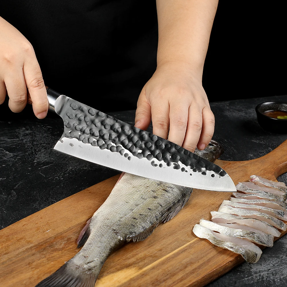 Professional Chef Knife - Multi-Functional Large Carbon Stainless Steel Blade, Precise Slicing, Rosewood Handle - Hikari