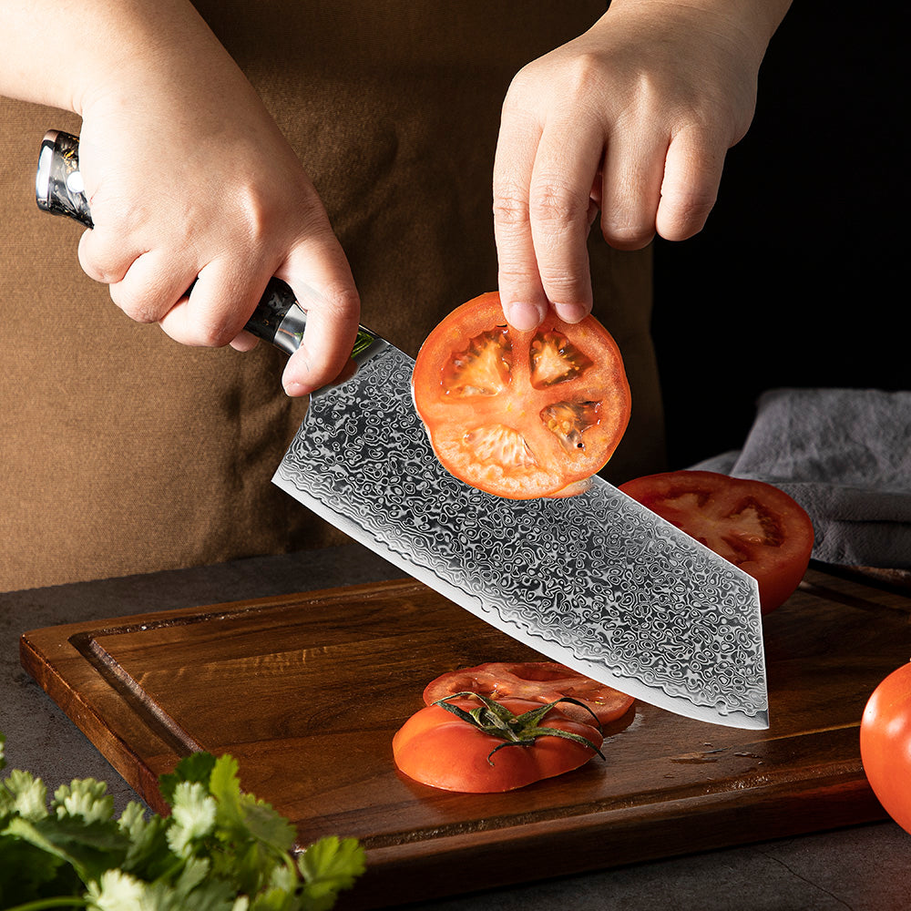 Premium Cleaver, Hikari – Damascus VG -10 Blade, Carbon Fiber Handle, Heavy -Duty Knife for Chopping and Slicing - Hikari
