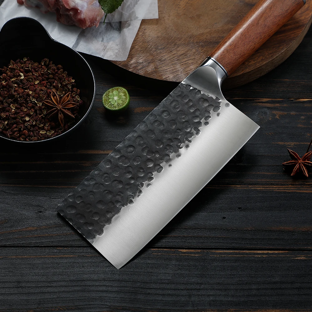 Heavy-Duty Cleaver, Hikari – Carbon Stainless Steel, Rosewood Handle – For Chopping and Butchering Tough Ingredients - Hikari