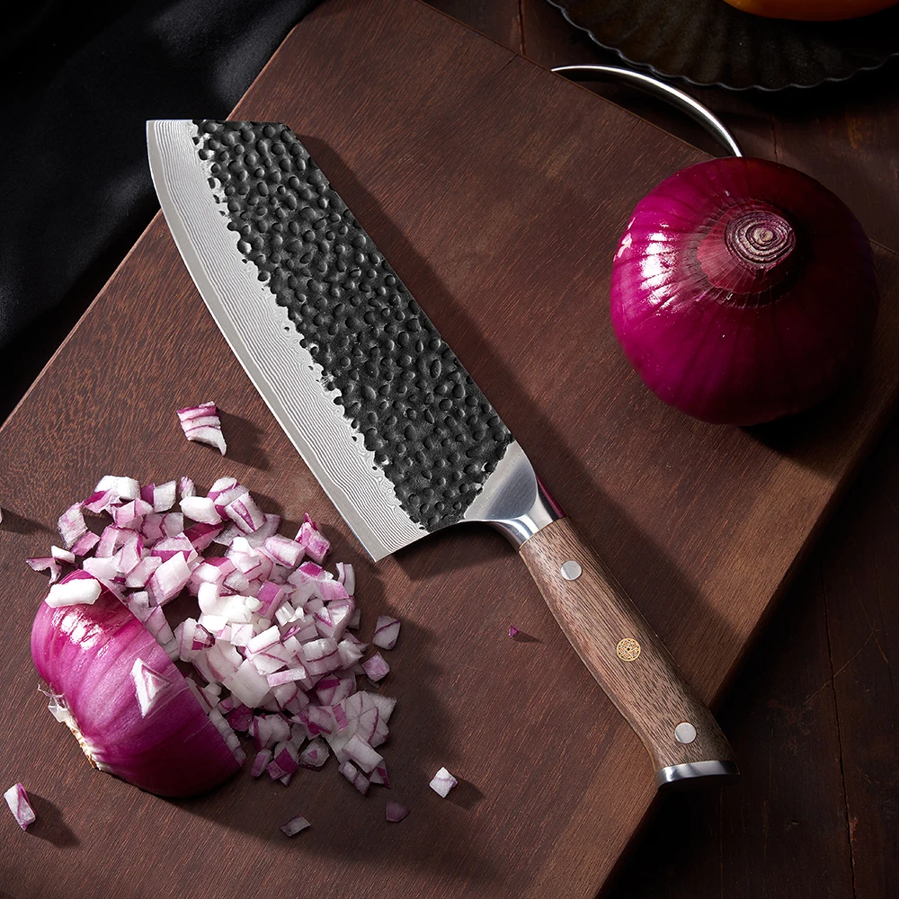 Bunka, Hikari Knife - VG -10 Kurouchi Hammered Damascus Premium Walnut Handle 19cm - Hikari