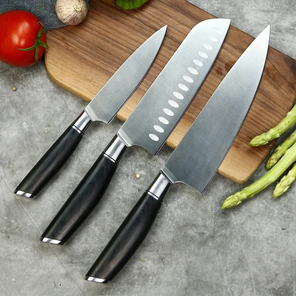 General Purpose Kitchen Knife, Hikari – Santoku, German Steel Blade, Japanese-style Pakkawood Handle - Hikari