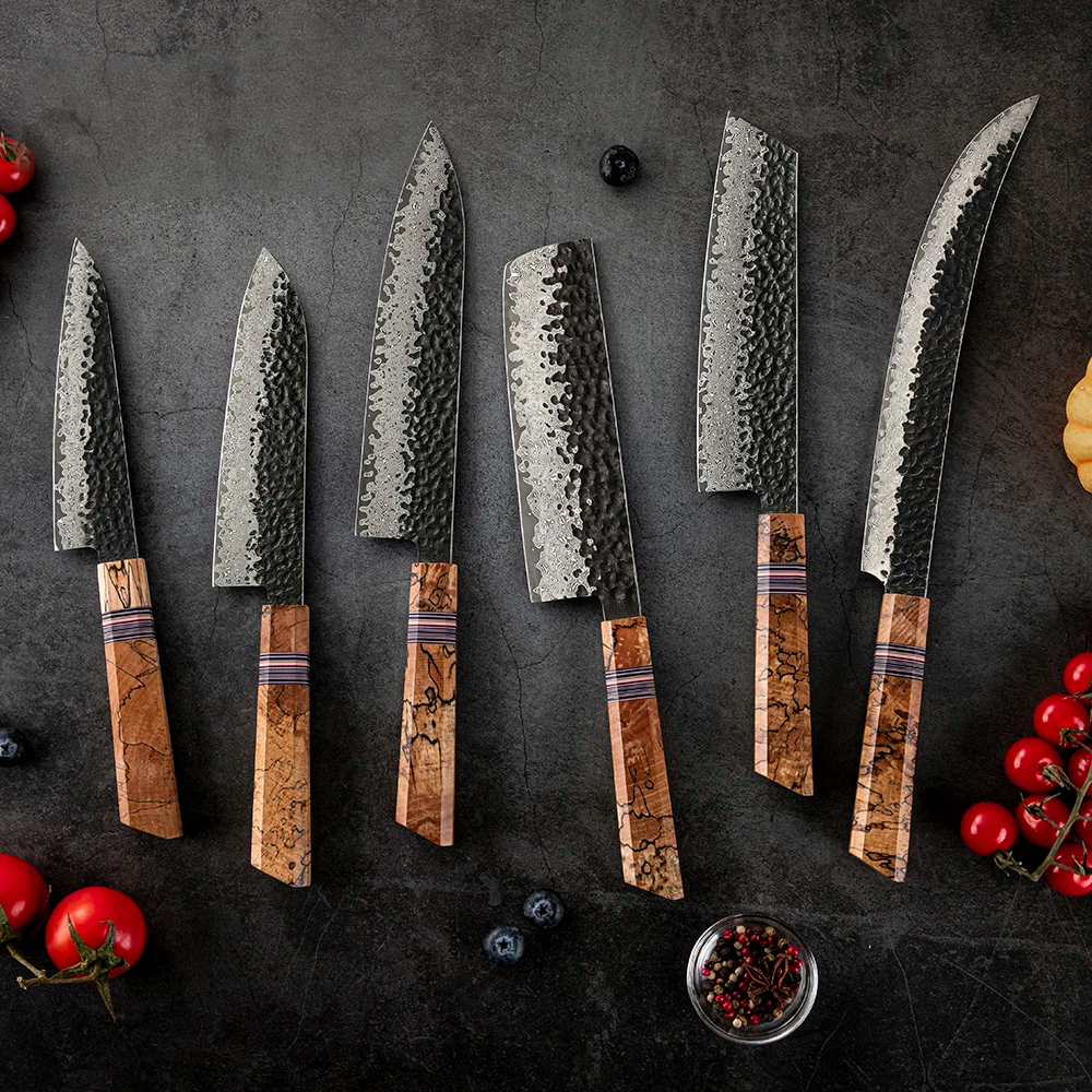 Petty Knife, Hikari – Damascus Blade with Maple Handle for Intricate Culinary Tasks