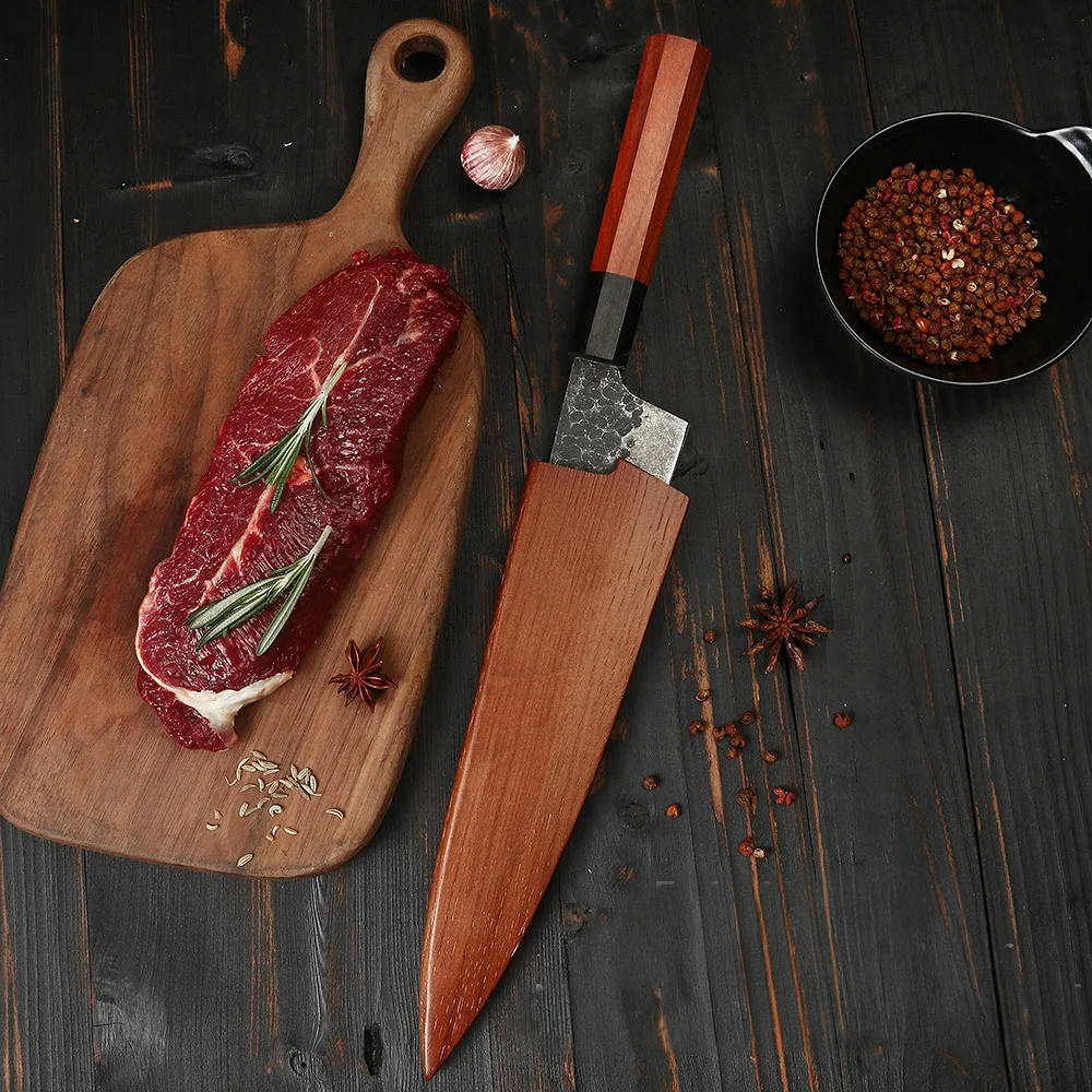 Premium Kiritsuke Knife Multi-Functional - High Carbon Steel Blade Ergonomic Mahogany Handle 22 cm - Hikari
