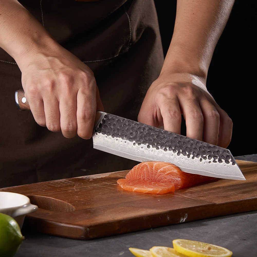 All-Purpose Kiritsuke Kitchen Knife, Hikari – Premium Japanese Damascus Steel, Walnut Handle for Precision Cutting - Hikari