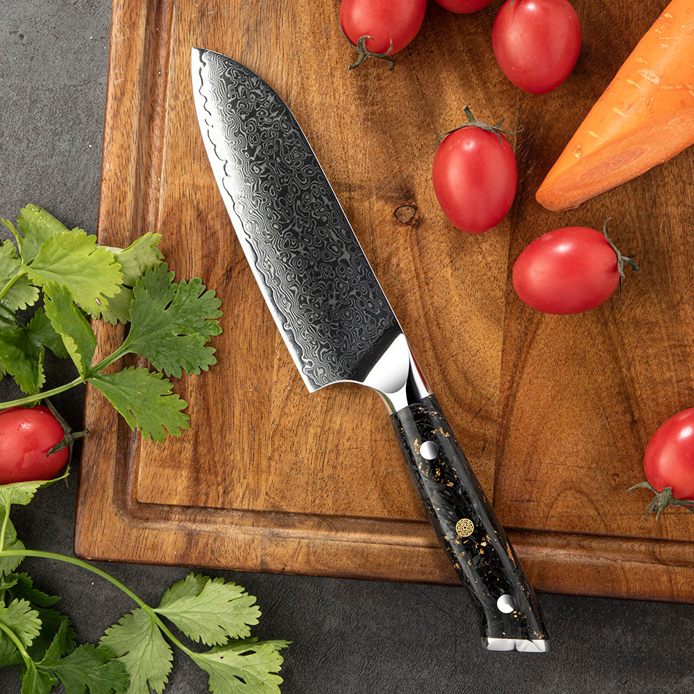 Professional Santoku Knife, Hikari – 13 cm Damascus Steel Blade, Universal Knife for Slicing Meat, Fish, and Vegetables - Hikari