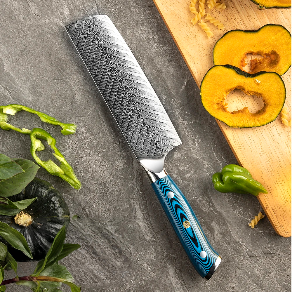 Premium Nakiri Knife, Hikari – Damascus Steel Blade, Pakkawood Handle, Professional Vegetable Cutting Tool - Hikari