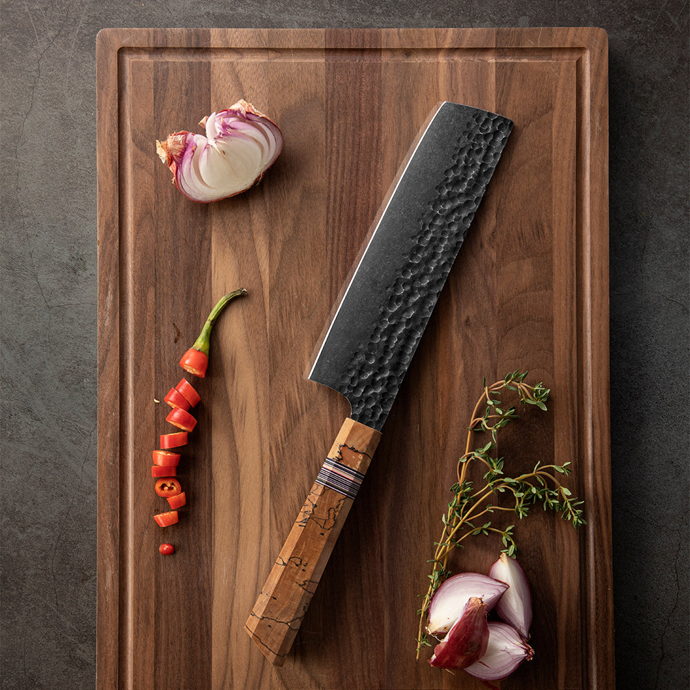 Nakiri [Vegetables Knife] - Vegetable Knife, Hikari – High-Carbon Steel Blade, Spalted Maple Handle, for Effortless Side Dish Preparation - Hikari