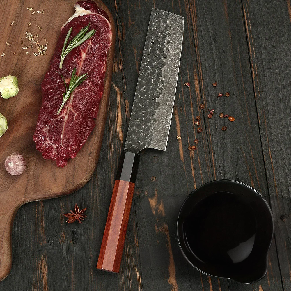 Nakiri Knife – High Carbon Steel Blade, Mahogany Wood Handle for Perfect Vegetable Slicing and Chopping - Hikari