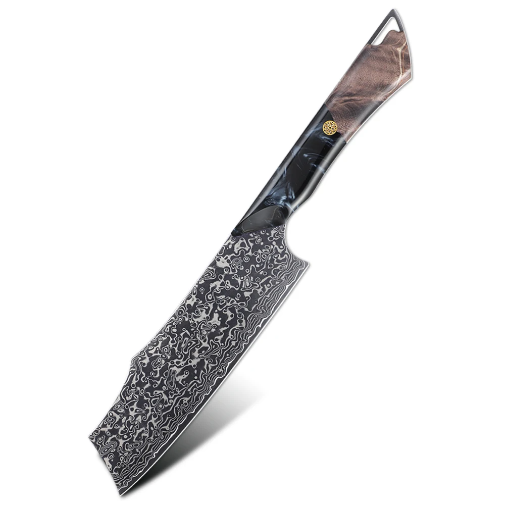 Premium Nakiri, Hikari – Vegetable Knife, Damascus and VG-10 Steel Blade, Maple and Resin Handle - Hikari