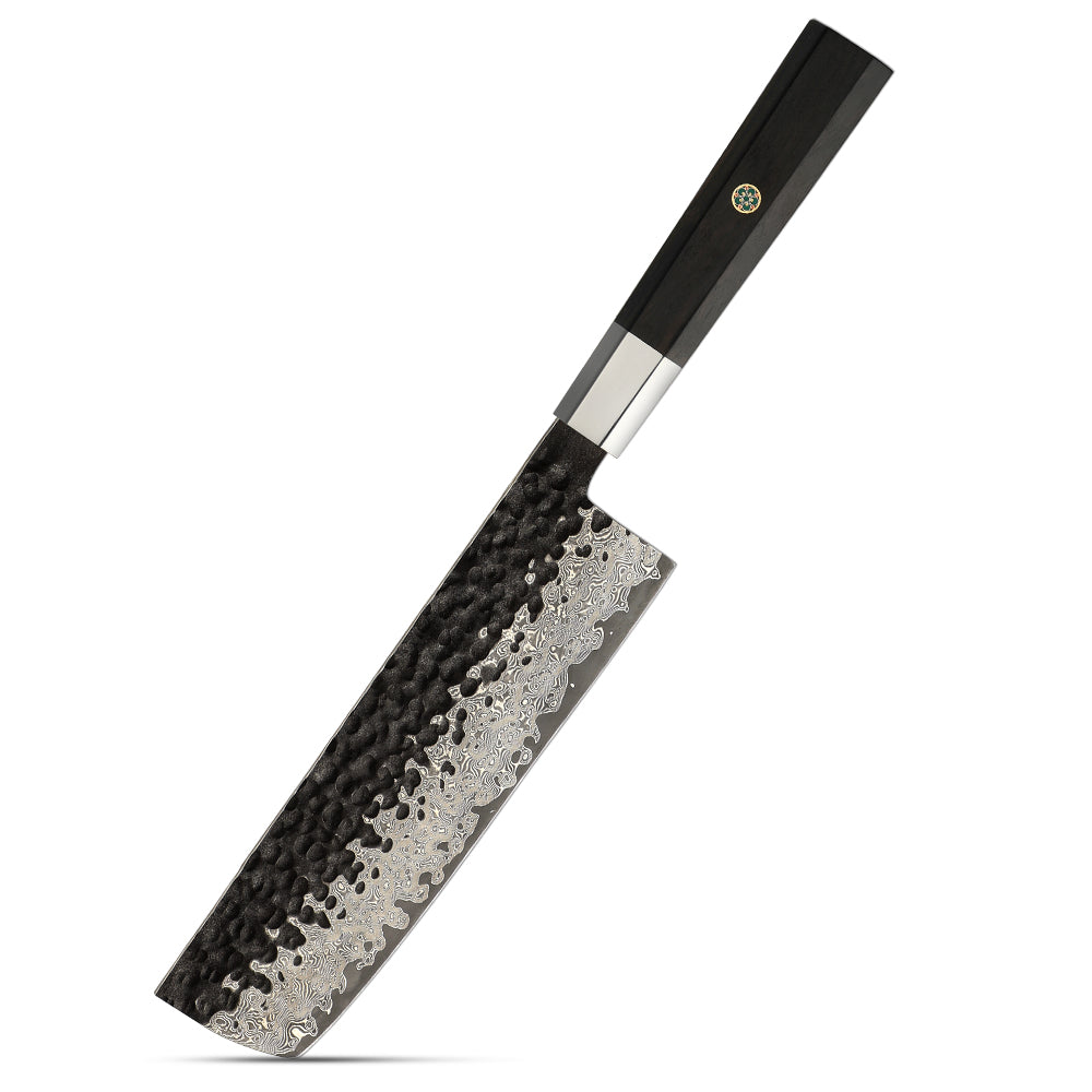 Nakiri Vegetable Knife, Hikari – Damascus VG -10 Blade, Ebony Handle, Japanese Style - Hikari