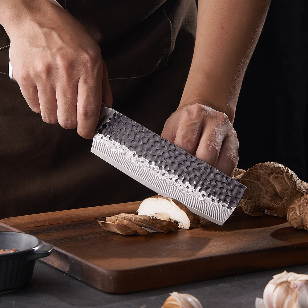 Vegetable Knife, Hikari –  Damascus and VG -10 Steel Blade, Premium Full Tang Walnut Handle, Perfect for Slicing - Hikari