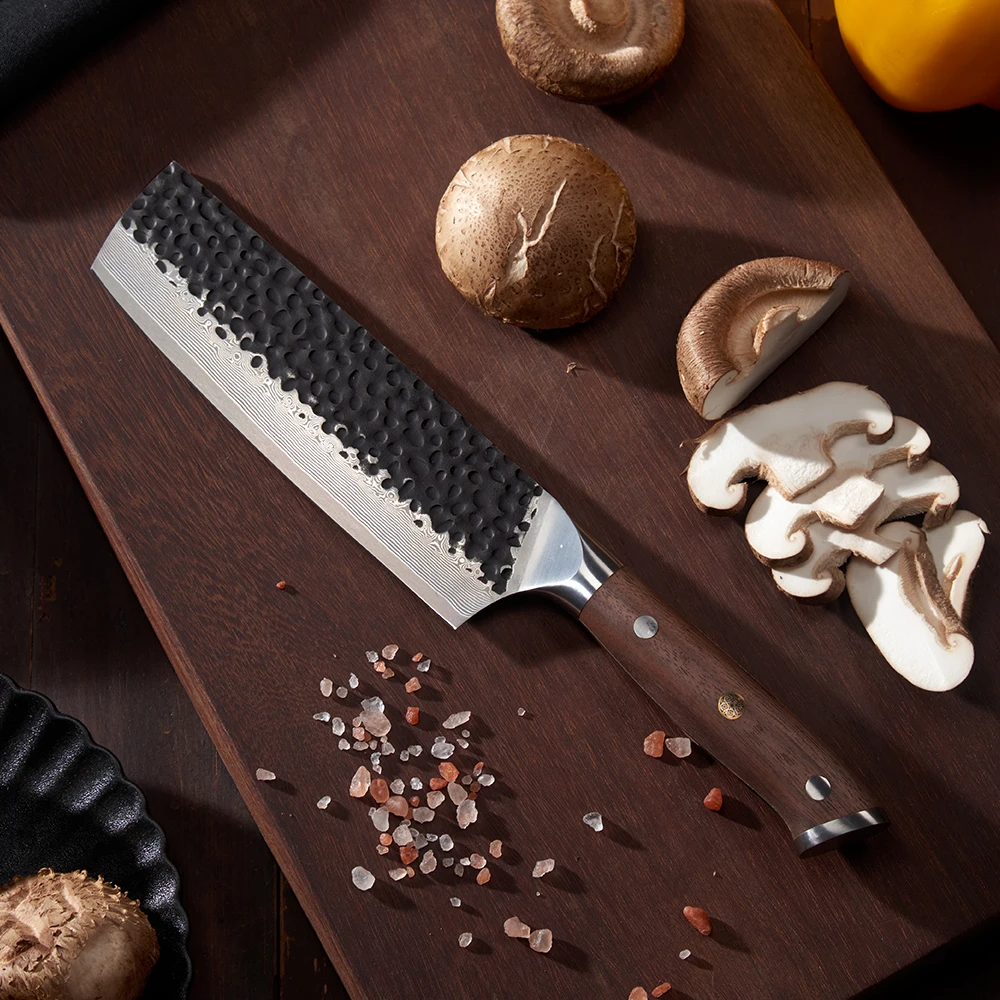 Vegetable Knife, Hikari –  Damascus and VG -10 Steel Blade, Premium Full Tang Walnut Handle, Perfect for Slicing - Hikari
