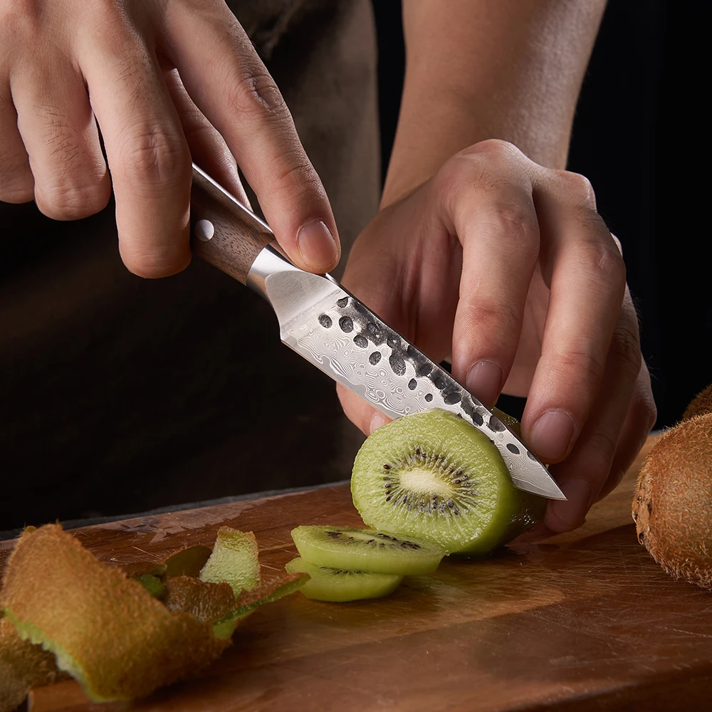 Paring Knife, Hikari – Damascus Blade with Premium Walnut Handle for Precision Cutting and Delicate Tasks - Hikari