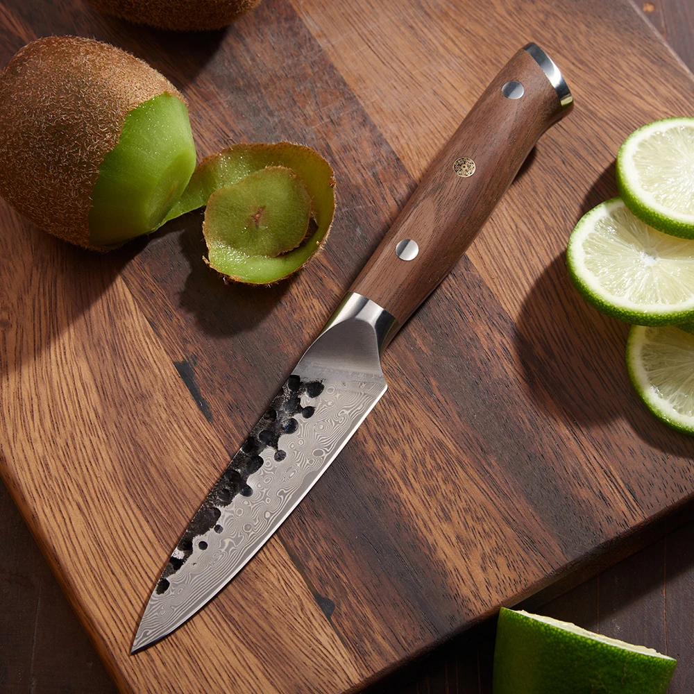 Paring Knife, Hikari – Damascus Blade with Premium Walnut Handle for Precision Cutting and Delicate Tasks - Hikari