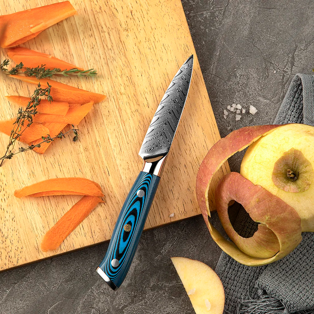 Professional Paring / Sharp Small Knife, Hikari – Damascus Blade, Pakkawood Handle, for Trimming Vegetables - Hikari