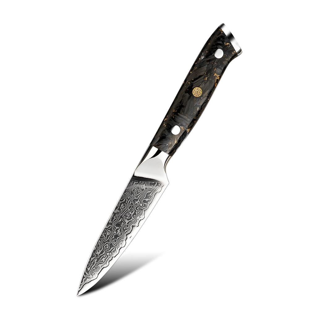 Paring / Small Kitchen Knife, Hikari – Damascus Steel VG-10 Core, Carbon Resin Handle, Peeling Knife - Hikari