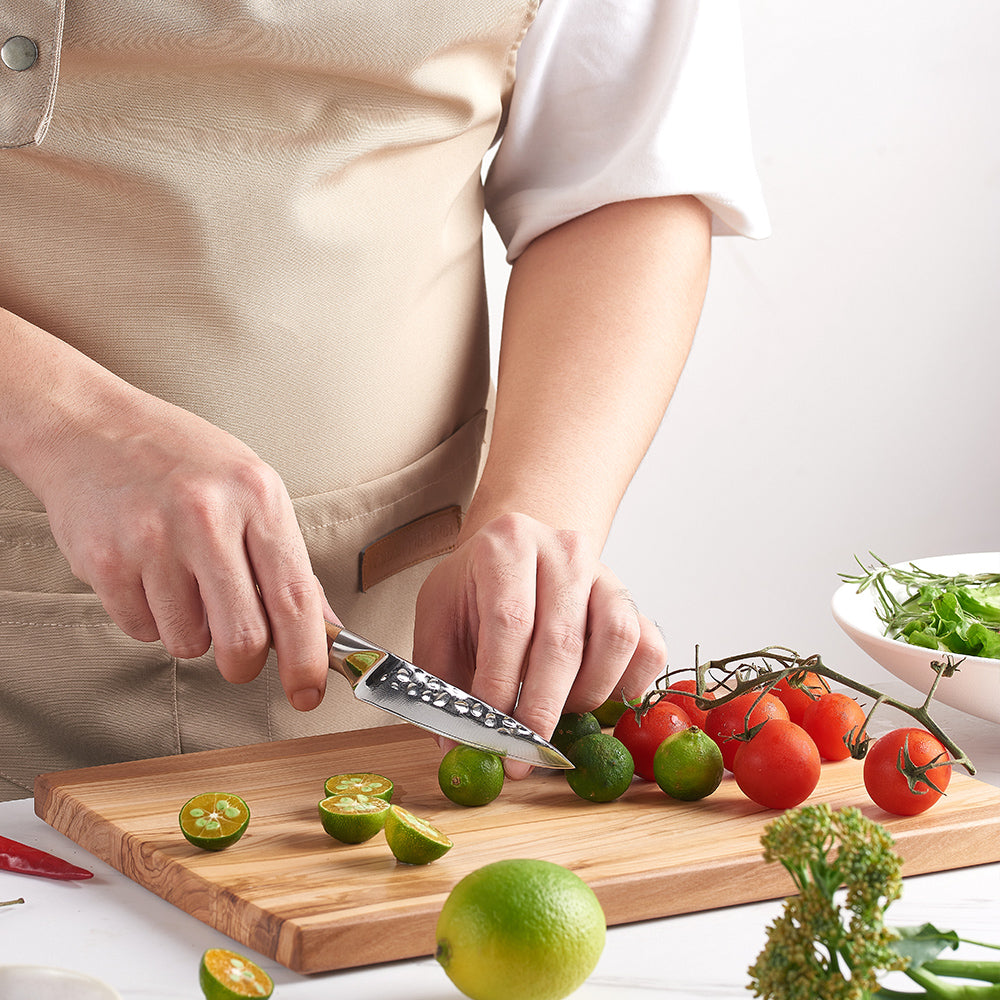 Professional Small Knife, Hikari – Damascus Blade with Olive Wood Handle for Precision Fruit Peeling - Hikari