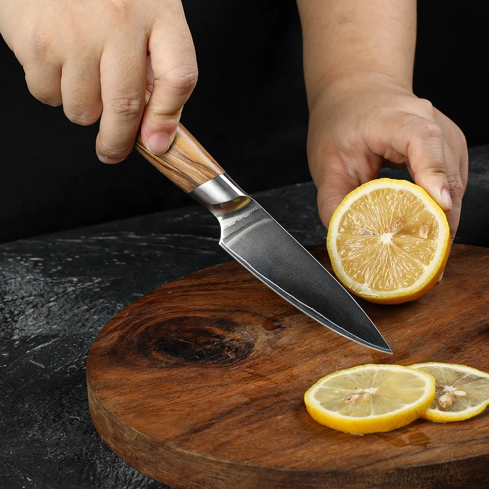 Professional Paring Knife, Hikari – VG-10 Steel Blade with Olive Wood Handle – Precision Knife for Small Kitchen Tasks - Hikari