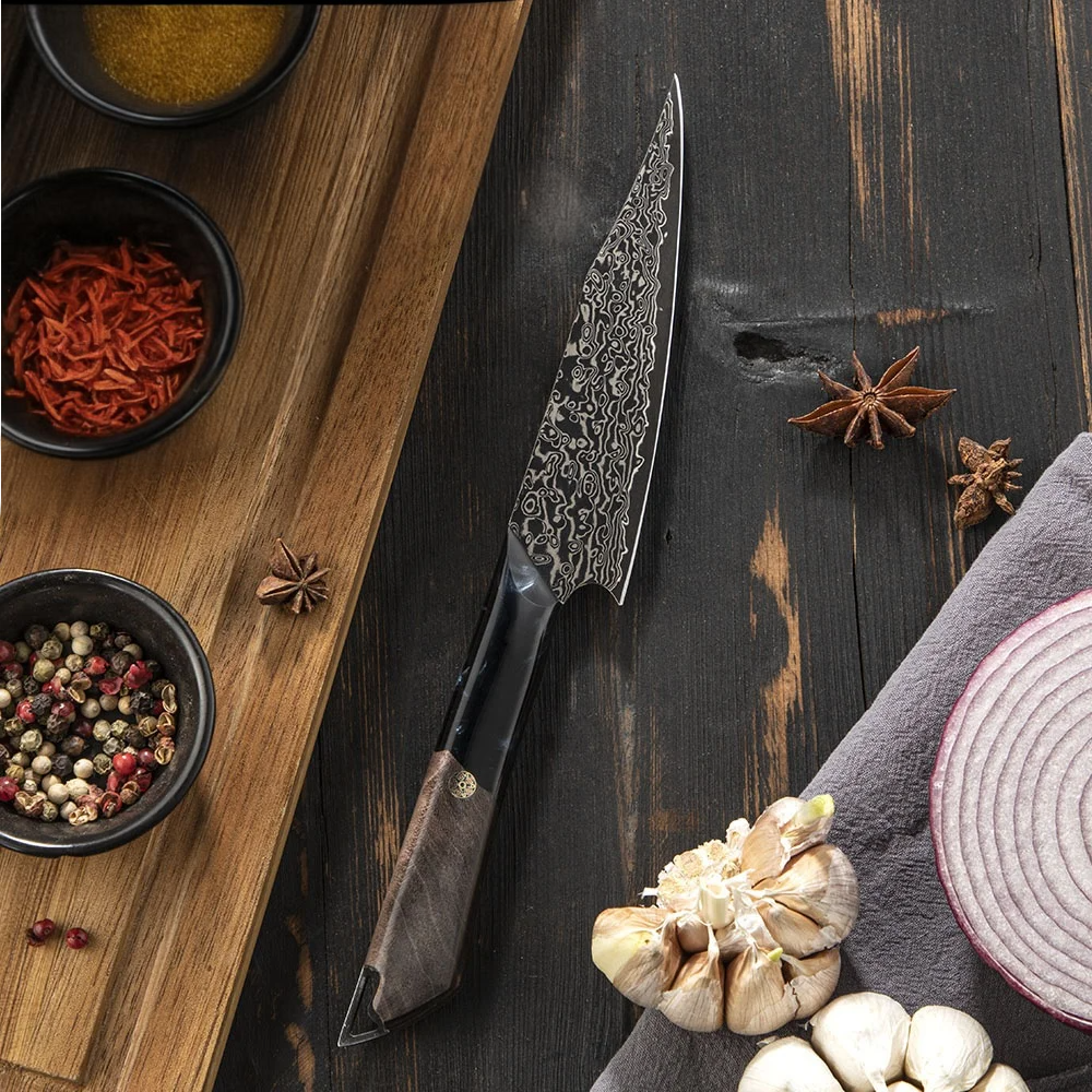 Professional Petty Knife, Hikari – Small Kitchen Knife, Damascus Steel and VG -10, Maple and Resin Handle - Hikari
