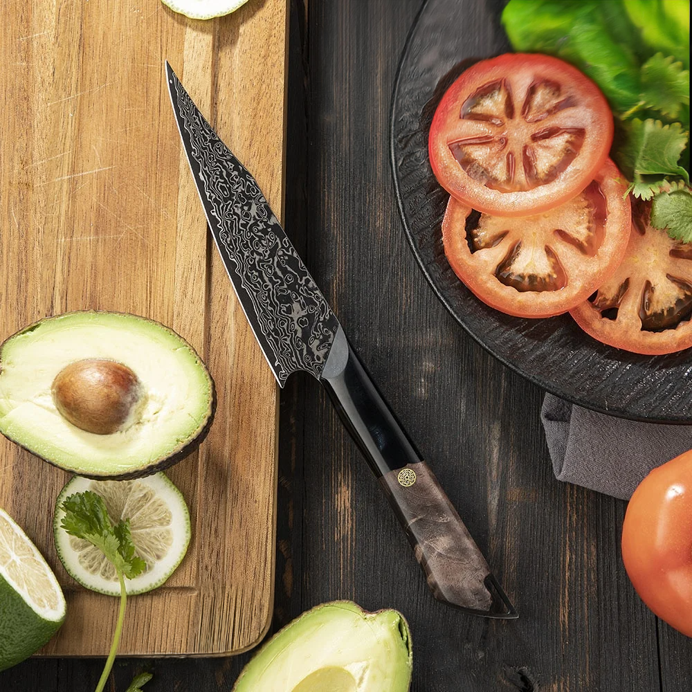 Professional Petty Knife, Hikari – Small Kitchen Knife, Damascus Steel and VG -10, Maple and Resin Handle - Hikari
