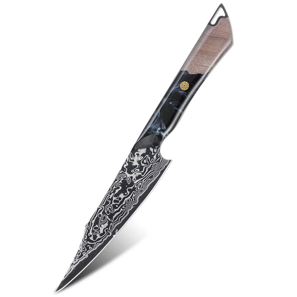 Professional Petty Knife, Hikari – Small Kitchen Knife, Damascus Steel and VG -10, Maple and Resin Handle - Hikari