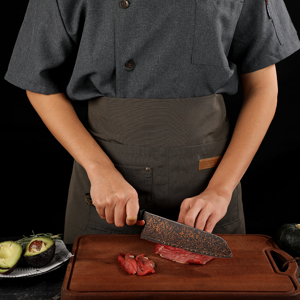 Premium Santoku Knife, Hikari – VG -10 Copper Damascus, Professional Kitchen Knife for Precision Cutting - Hikari