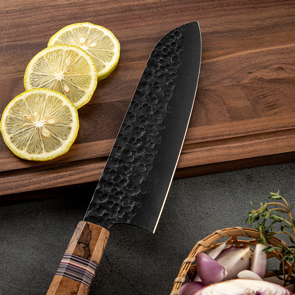 Santoku Kitchen Knife, Hikari – Japanese Style All-Purpose Knife with High Carbon Steel Blade and Spalted Maple Handle - Hikari