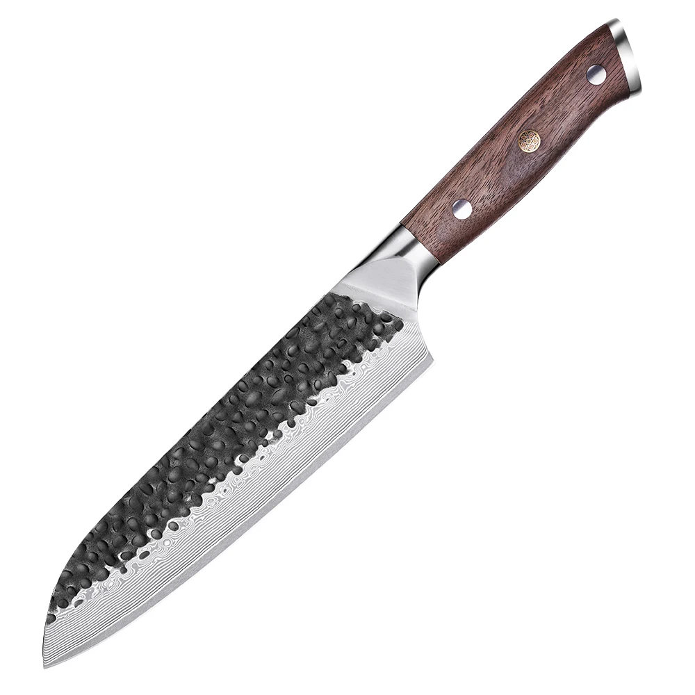 All-Purpose Kitchen Knife / Santoku – Damascus VG-10 Blade, Walnut Handle for Meat and Vegetables - Hikari