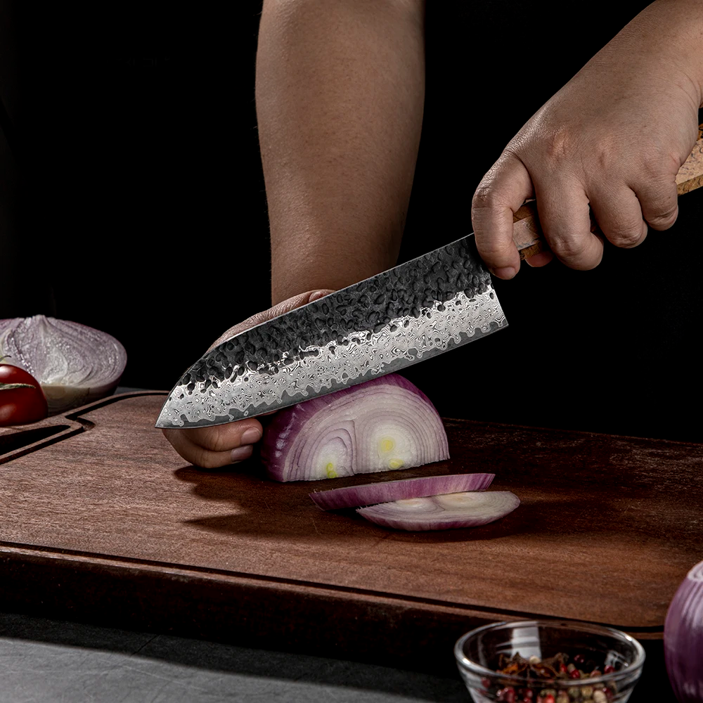All-Purpose Santoku Knife, Hikari – Premium Damascus VG-10 Steel for Sharpness and Durability - Hikari