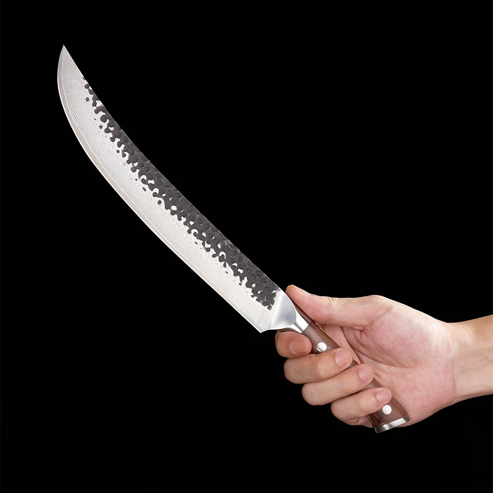 Slaughter VG-10 Kurouchi Hammered Damascus Premium Walnut Handle 25cm - Hikari 