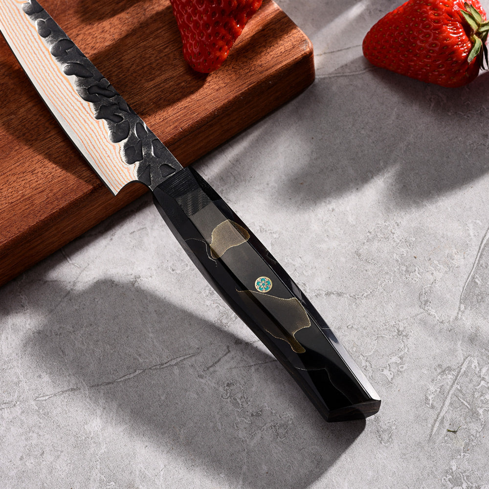 Utility Knife - Japanese-Style, VG -10 Steel, Hammered Copper Damascus, Resin Handle – Professional Kitchen Knife - Hikari