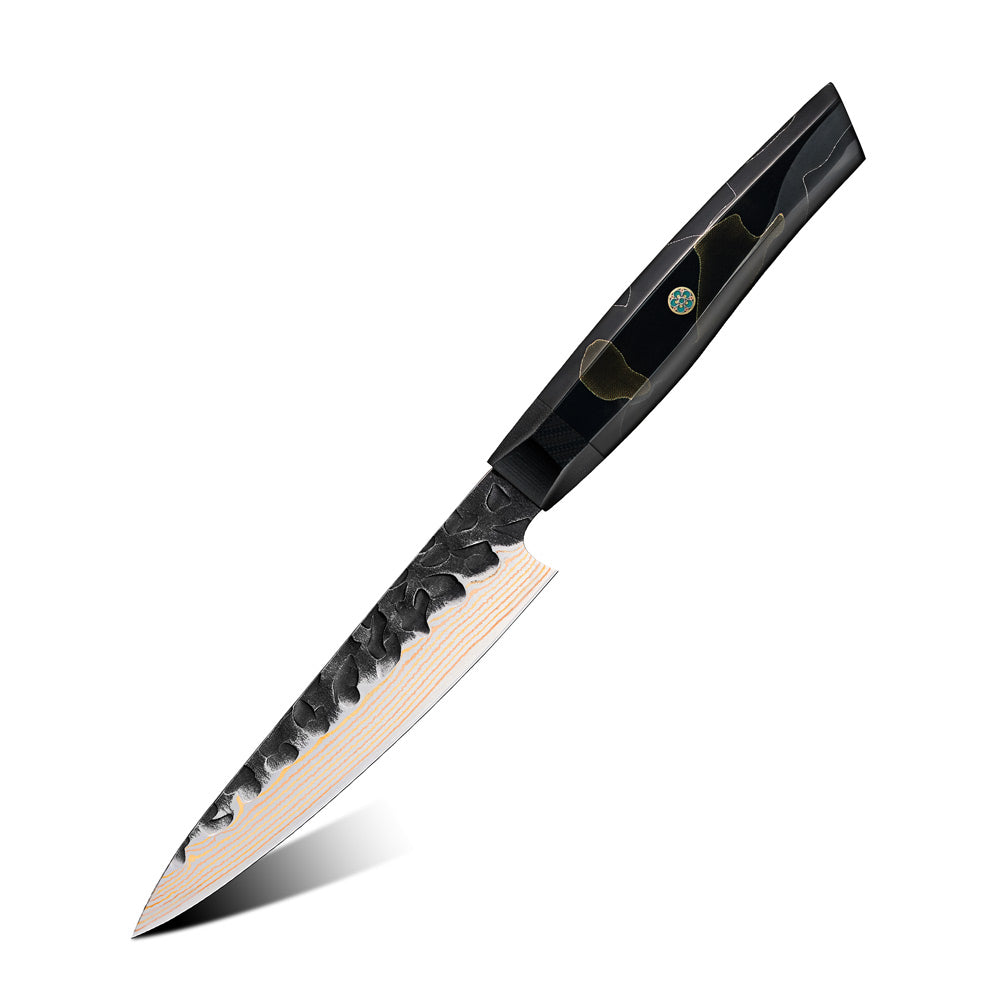 Utility Knife - Japanese-Style, VG -10 Steel, Hammered Copper Damascus, Resin Handle – Professional Kitchen Knife - Hikari
