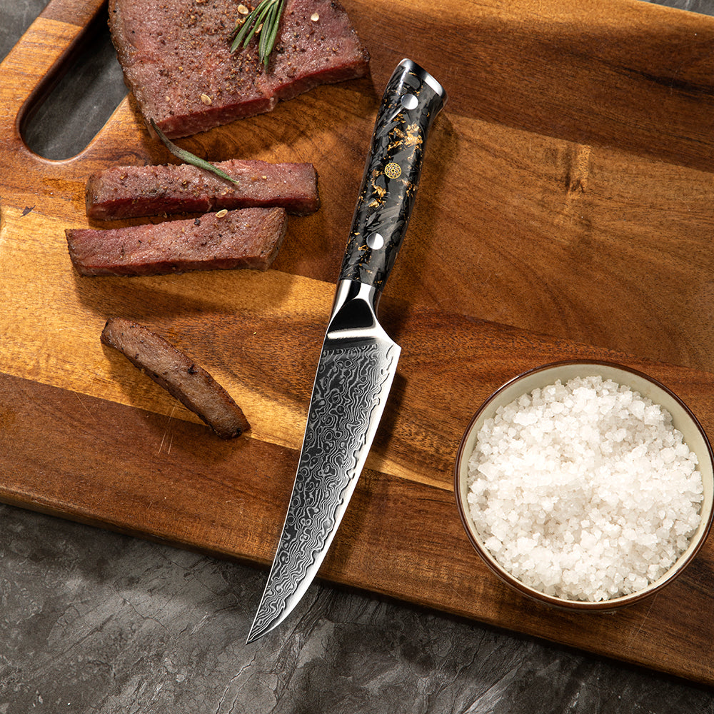 Premium Steak Knife – Damascus Steel VG -10 Core, Kitchen Knife Ideal for Slicing Roasts, and BBQ - Hikari