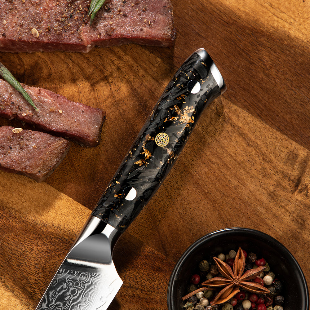Premium Steak Knife – Damascus Steel VG -10 Core, Kitchen Knife Ideal for Slicing Roasts, and BBQ - Hikari