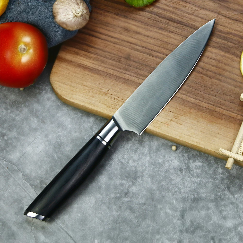 Petty / Small Kitchen Knife, Hikari –  German Steel Blade and Black Pakkawood Handle for Small Chopping Tasks - Hikari