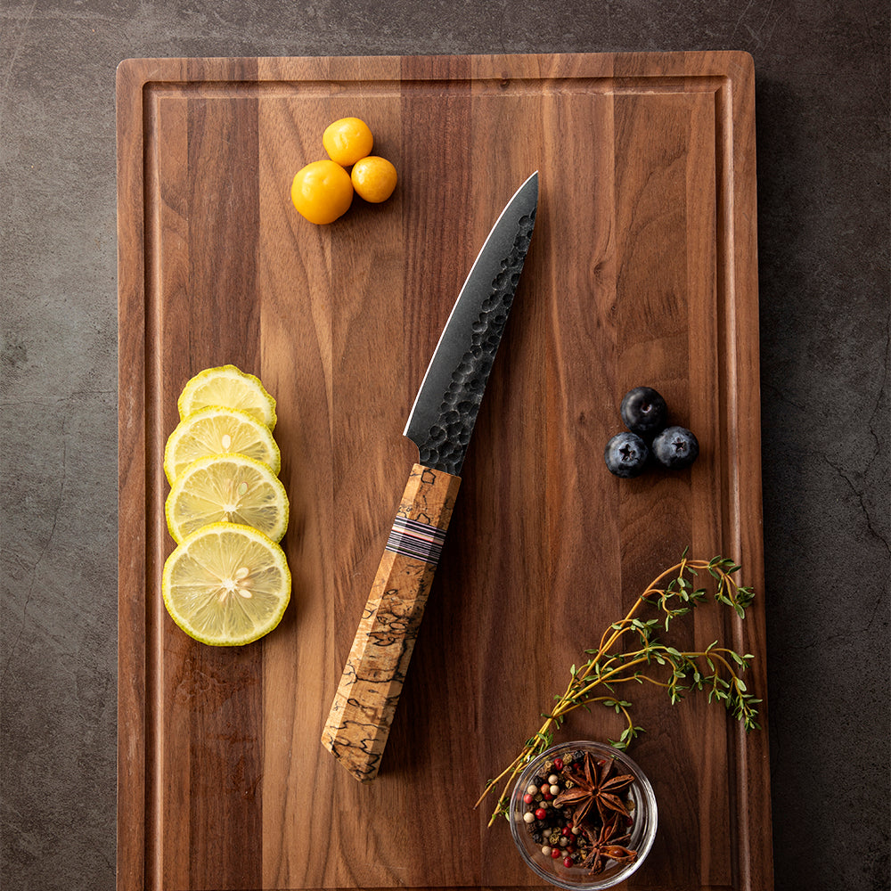 Petty / Utility [Small Knives] - Petty / Small Multipurpose Knife, Hikari – High Carbon Steel Blade with Spalted Maple Handle for Cutting Small Pieces - Hikari