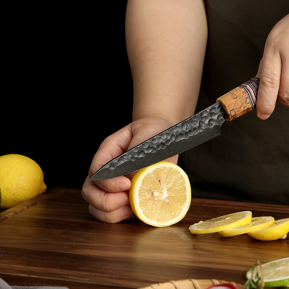 Petty / Small Multipurpose Knife, Hikari – High Carbon Steel Blade with Spalted Maple Handle for Cutting Small Pieces - Hikari