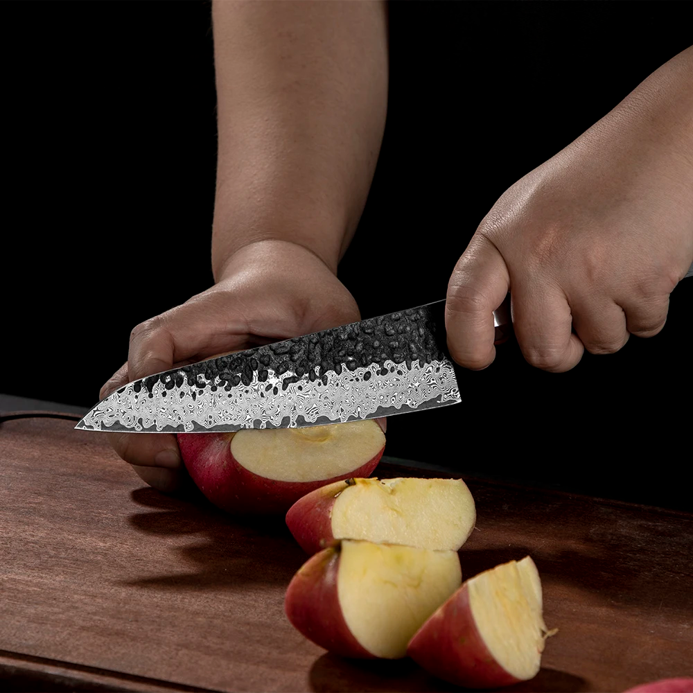 Small Kitchen Knife, Hikari – Damascus Blade with Ebony Handle for Delicate Cutting and Peeling - Hikari